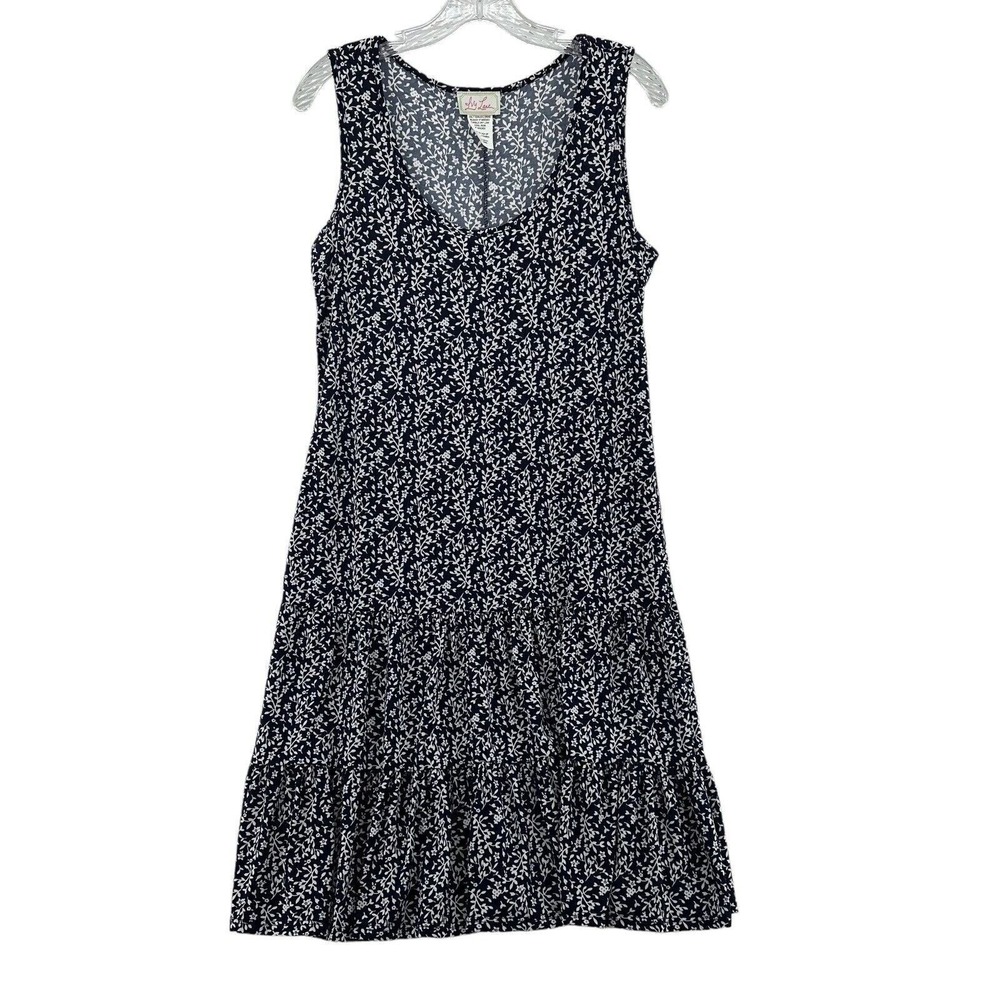 Ivy Lane Womens Navy White Floral Tiered Ruffle Sleeveless Dress Large 36227